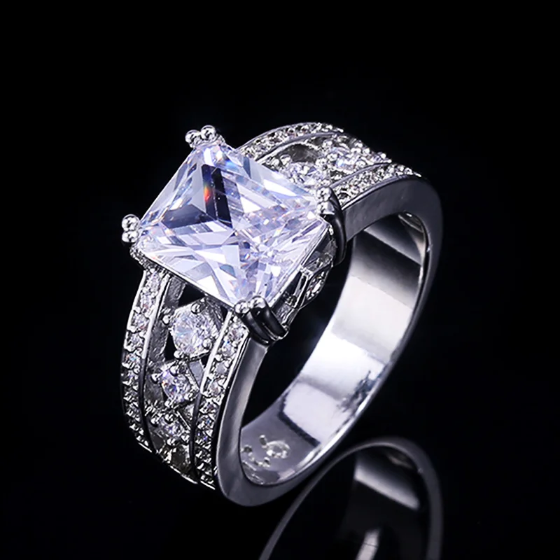 Классическое Обручальное Кольцо Huitan с геометрическим фианитом и