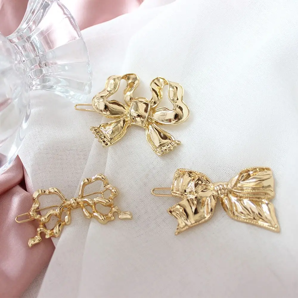 

Women Hairgrips Gold Metal Accessories Hairpins Bowknot Clip