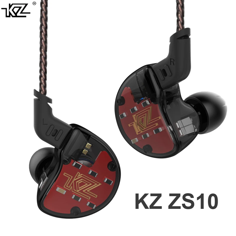 

Наушники-вкладыши KZ ZS10, наушники-вкладыши с 10 драйверами, 4BA + 1 динамический якорь, с шумоподавлением, Hi-Fi басовая гарнитура, внутриканальные ...