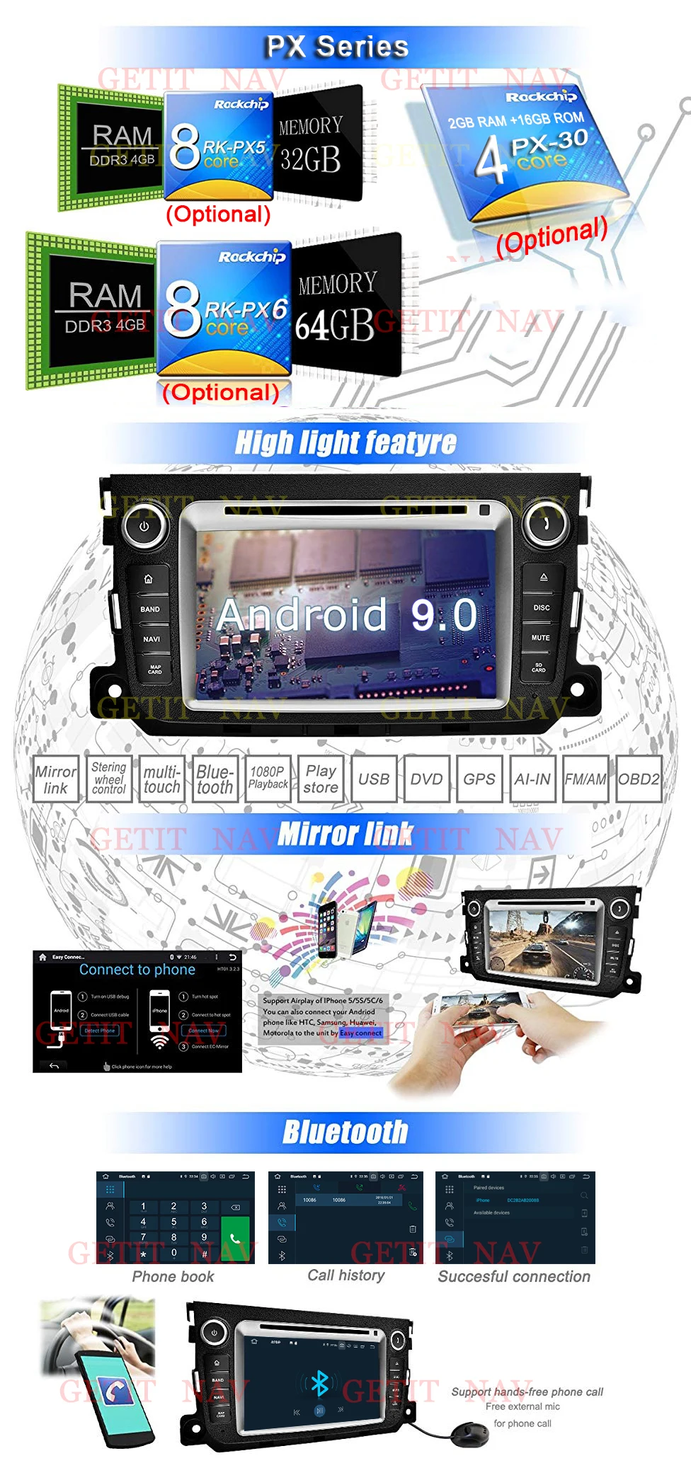 Android 9,0 Mercedes/Benz Smart Fortwo 2011 2012 2013 автомобильный dvd плеер Автомобильный RDS стерео gps Видео 5USB DSP ips