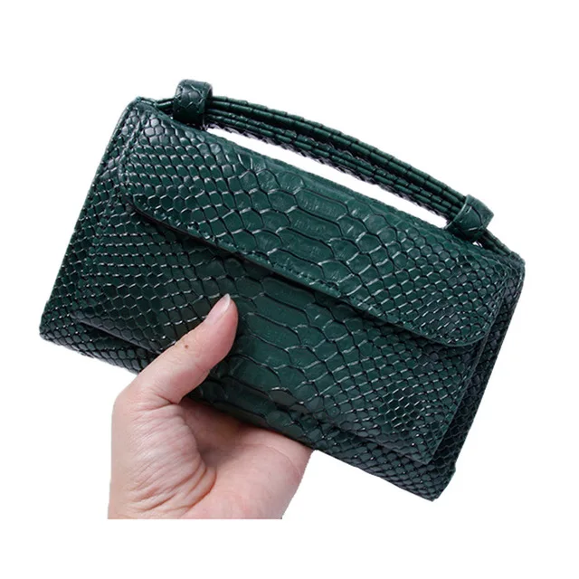 Green Snake Клатч из крокодиловой кожи, Женский кошелек на цепочке, серебряная сумка через плечо, женская модная сумка для телефона, кошелек с ручкой - Цвет: Green Snake