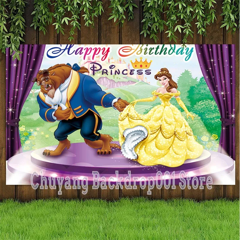 

Beauty And The Beast Photography Backdrop Girls Birthday Party Photo Background Studio Booths Props Princess Decoration Banner