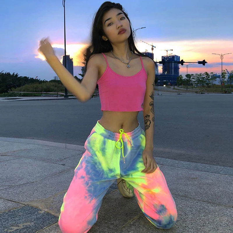 

Tie Dye Joggers Sweatpants High Waist Long Baggy Pants Women Neon Loose Trousers 2022 Autumn Winter Streetwear Clothes