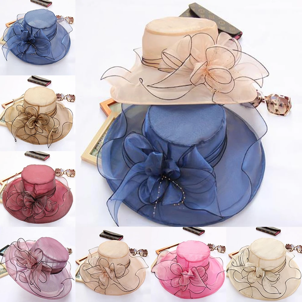 

NEW 2021 Fashion Lady Church Kentucky Derby Hat Sheer Wide Brim Dress Wedding Church Kentucky Derby Dress