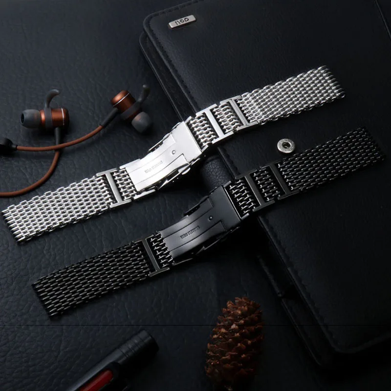 Ремешок для часов с толстой сеткой сменный Браслет двойной застежкой роскошный