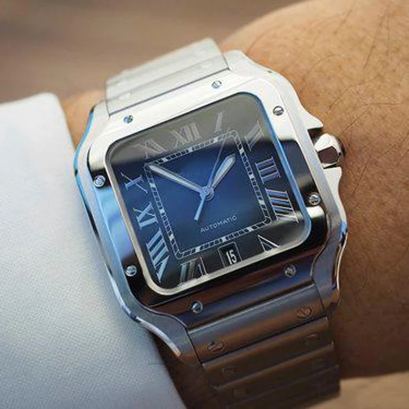 

Luxury Mens Watch Blue Dial Sapphire Crystal Stainless Steel Date Window Top Automatic Mechanical Movement Male Wristwatches