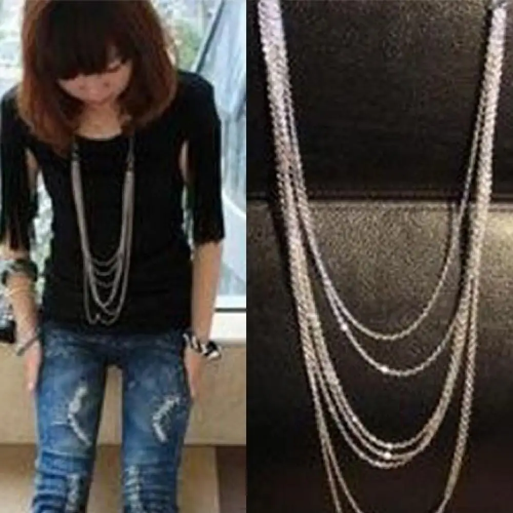 

70% HOT SALE Fashion Vintage Style Multi-Layer Women Silver Tone Sweater Long Chain NecklaceFemale Jewelry Collar