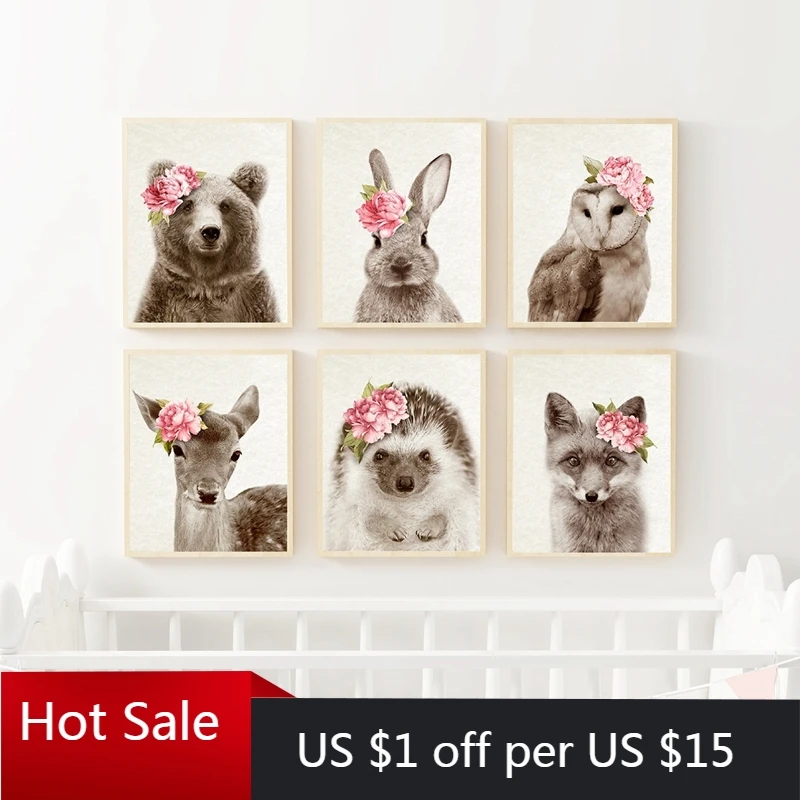 Лесной картина с рисунком животных Плакат для детской художественным принтом в