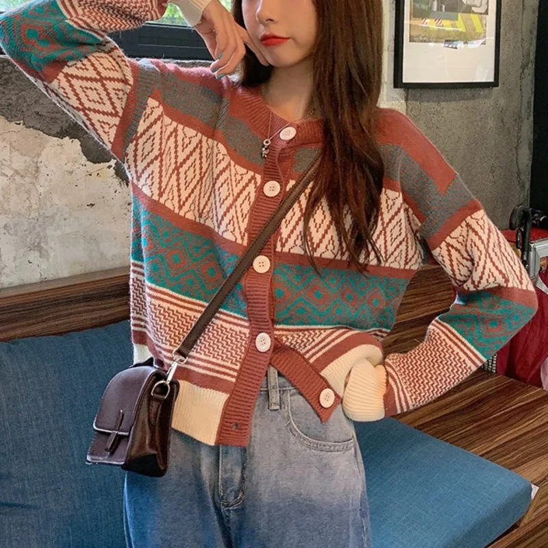 Женский свитер с длинным рукавом кардиган в раннем стиле осень 2021 |