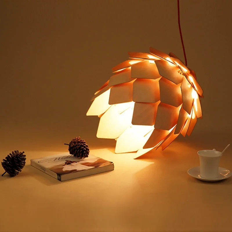 Retro nórdico piña lámparas colgantes Led moderno de madera DIY IQ elementos rompecabezas arte de dormitorio de madera de Lamparas de accesorios de luz
