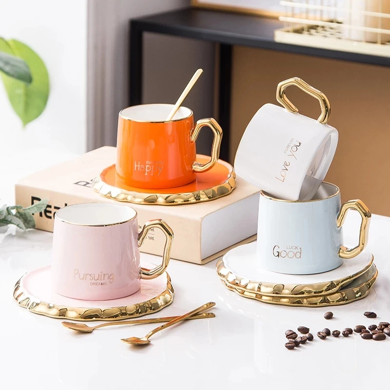 

Luxury Ceramic Mug Irregular Phnom Penh Coffee Cup Office Home Breakfast Afternoon Tea Cup With Spoon Dish Set Gift Drinkware