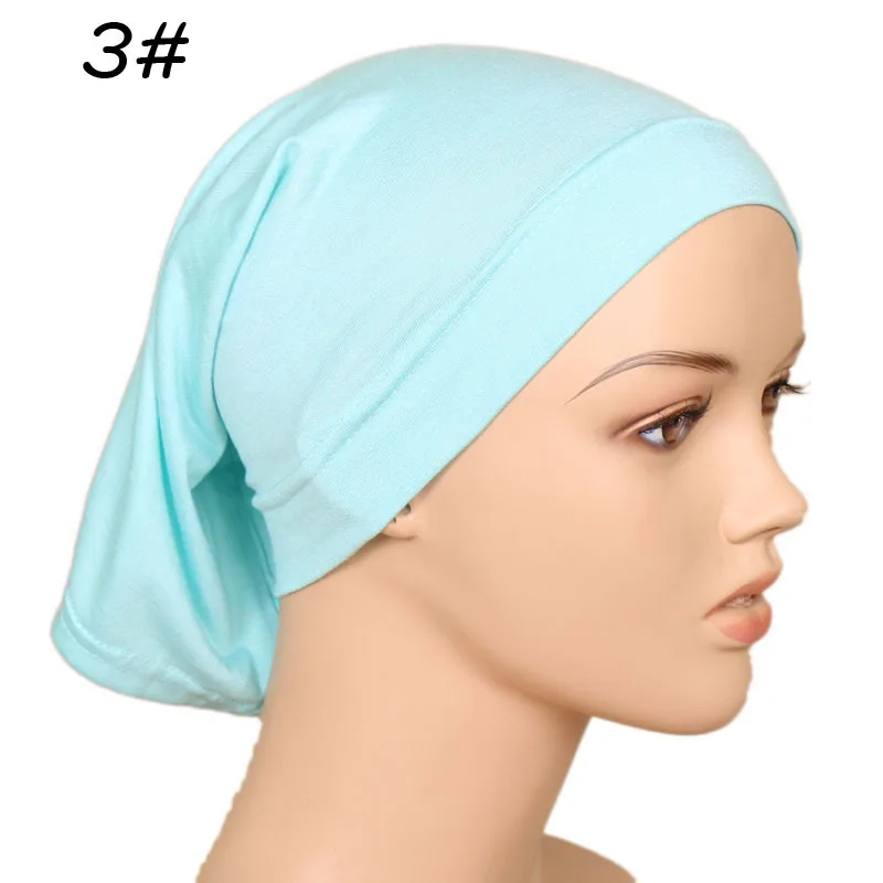 

2020 New Elastic Cotton Turban Hat Solid Color Women Warm Winter Headscarf Bonnet Inner Hijabs Cap Muslim Hijab femme Wrap Head