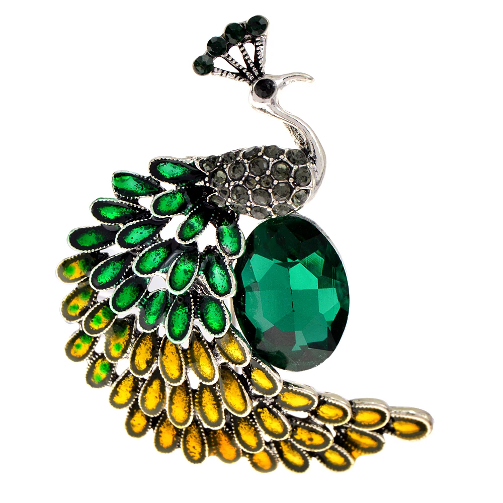 

CINDY XIANG Enamel Peacock Brooch Pins For Women Large Green Crystal Rhinestone Cute Animal Bird Brooches Accessories Jewelry