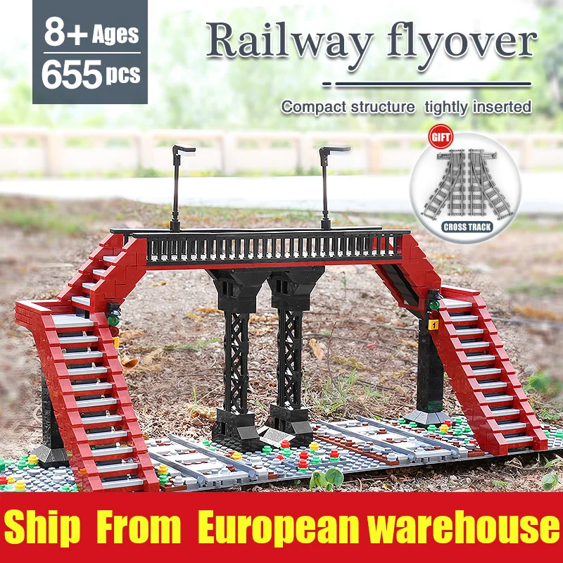 

MOULD KING 12008 MOC Railway Set with Railroad Crossing Building Blocks Bricks Toys Assembly Kids Birthday Gifts