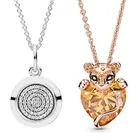Ожерелье из серебра 925 пробы с подвеской из натуральной черной эмали в виде Розы, львицы с сердцем и камнем с логотипом