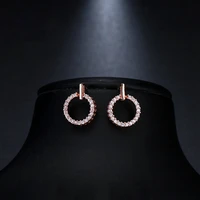 round tiny crystal inlaid women stud earrings gold filled classic fashion wedding party jewelry gift