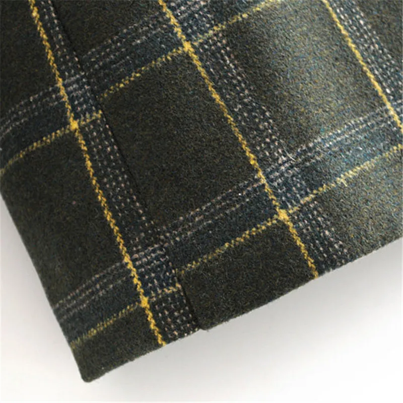 

Green Plaid Blazer Women Autumn winter Vintage Wool Suits Jackets Office Ladies Chic Slim Blazers Girls Tops Set Coat
