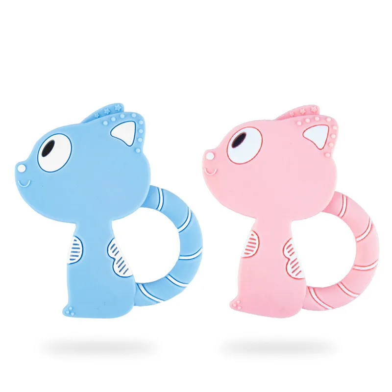 Food Grade Baby Silicone Teethers BPA Free Teething Toy Rodent Animal Cat Fish Baby Ring Teether Silicone Beads Chain Kids