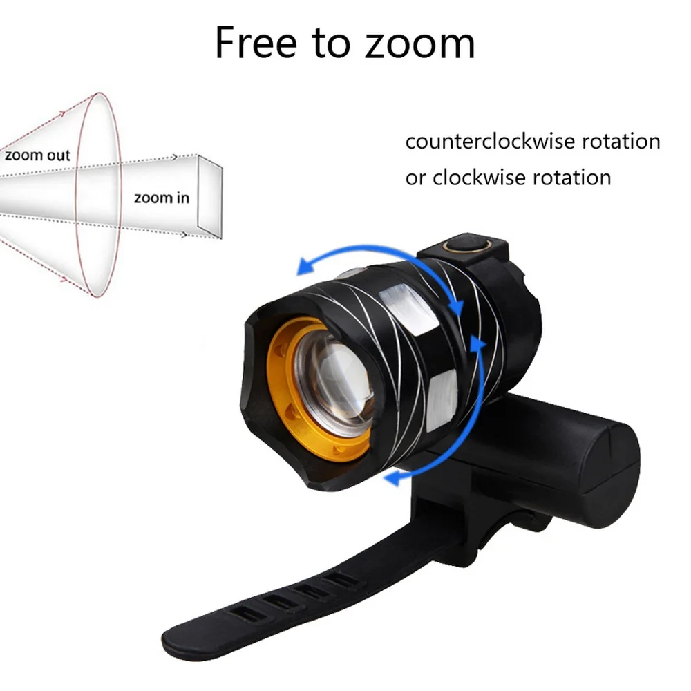 

15000LM T6 LED USB Line Rear Light Adjustable Bicycle Light 3000mAh Rechargeable Battery Zoomable Front Bike Headlight Lamp