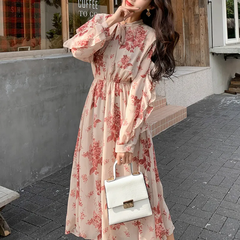 Женское шифоновое платье винтажные повседневные платья трапеции в стиле бохо с