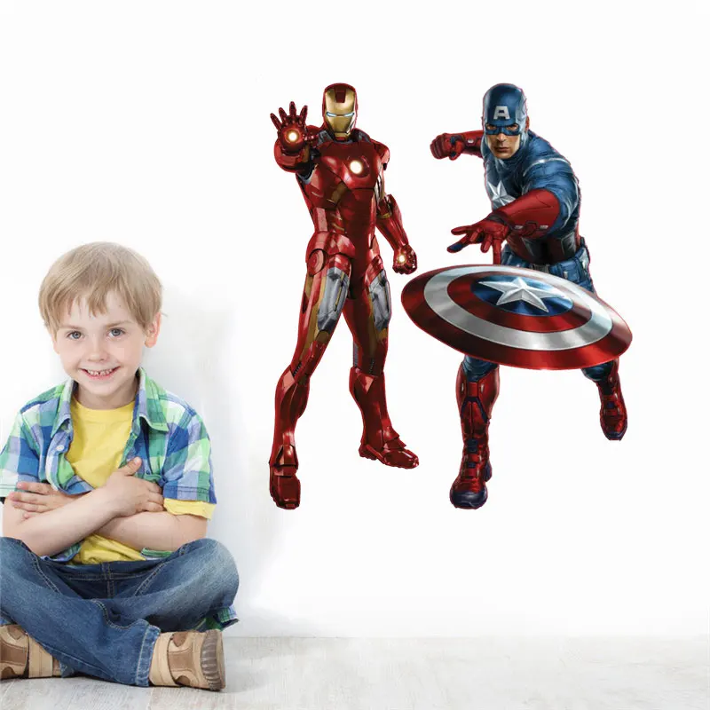 

Disney Iron Man Captain America Wall Stickers For Kids Rooms Home Decor Cartoon Marvel Wall Decals Pvc Diy Mural Art Posters