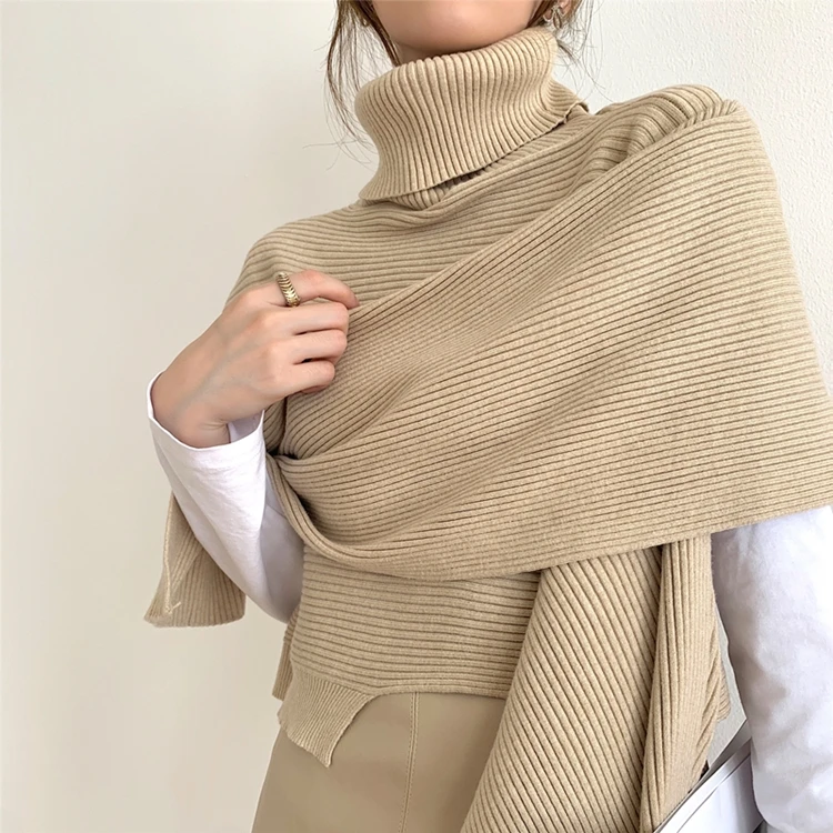 

Irregular Knitted Shawl Vintage Elegant Lady Top New 2020 Autumn Winter Women Sweater Turtleneck Korean Style
