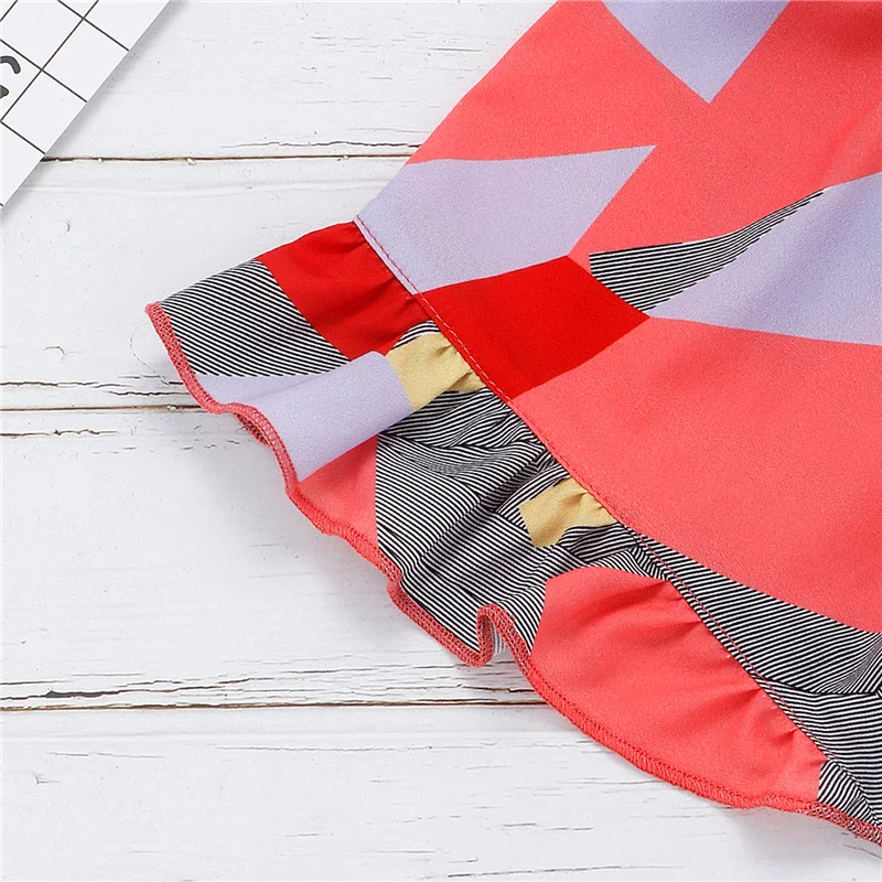 

0-4Years Children Baby Girls Geometry Print Casual Short Romper,Kids Baby Girls Sleeveless V-neck Sling Jumpsuit with Waistband