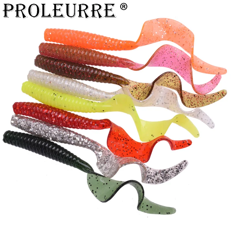 5pcs/Lot Worm Curly Soft Bait 8cm 4.3g Fishing Lure Jig Wobblers Silicone With Salt Smell Artificial Baits Bass Carp Swimbaits
