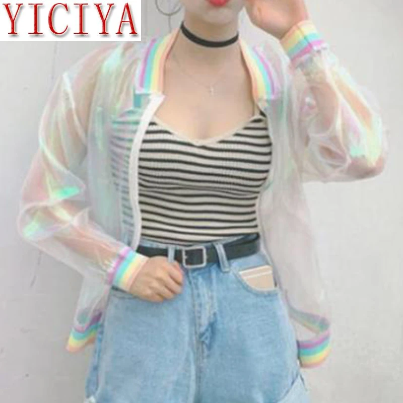 Женский прозрачный Летний комбинезон пилот короткая куртка радужной расцветки с