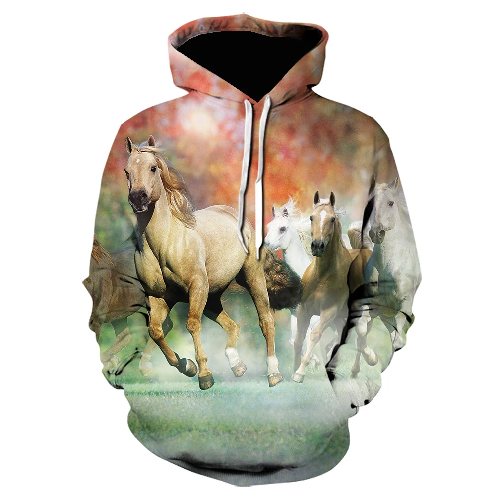

autumn men 3D printing color animal hoodies horse hoodie men/women same fashion sweatshirt horse racing print Harajuku jacket