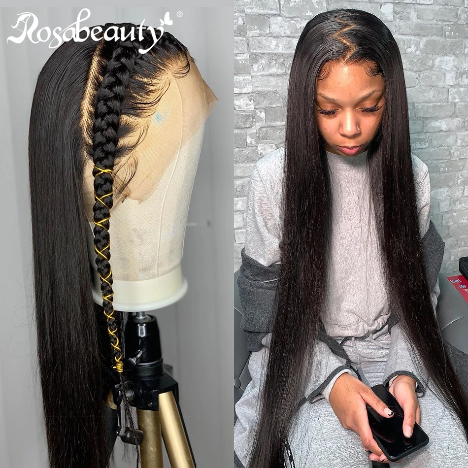 Rosabeauty, 28, 30 дюймов, длинные 360, кружевные передние парики, предварительно выщипанные с детскими волосами, бразильские прямые 13x6, кружевные передние парики из человеческих волос