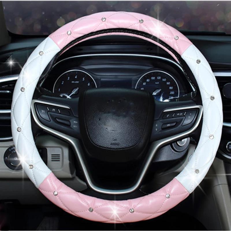 Модные женские чехлы из искусственной кожи для руля автомобиля черные розовые
