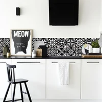 24 pcs retro black white pattern waterproof pvc floor tile stickers kitchen wall oilproof sticker home decoration room decor