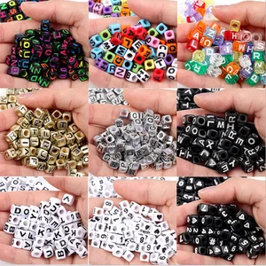 19 colors 100pcs6mm mixed letter beads square letter beads acrylic beads DIY jewelry making bracelet in Pakistan