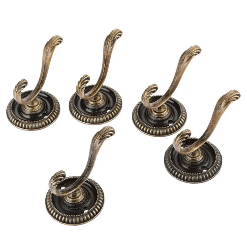 

5Pcs Antique Door Hanger Hooks Vintage Bathroom Wall Hanger Hats Bag Keychain Zinc Alloy Hook Coat Wall Hooks with Screws 5.4cm