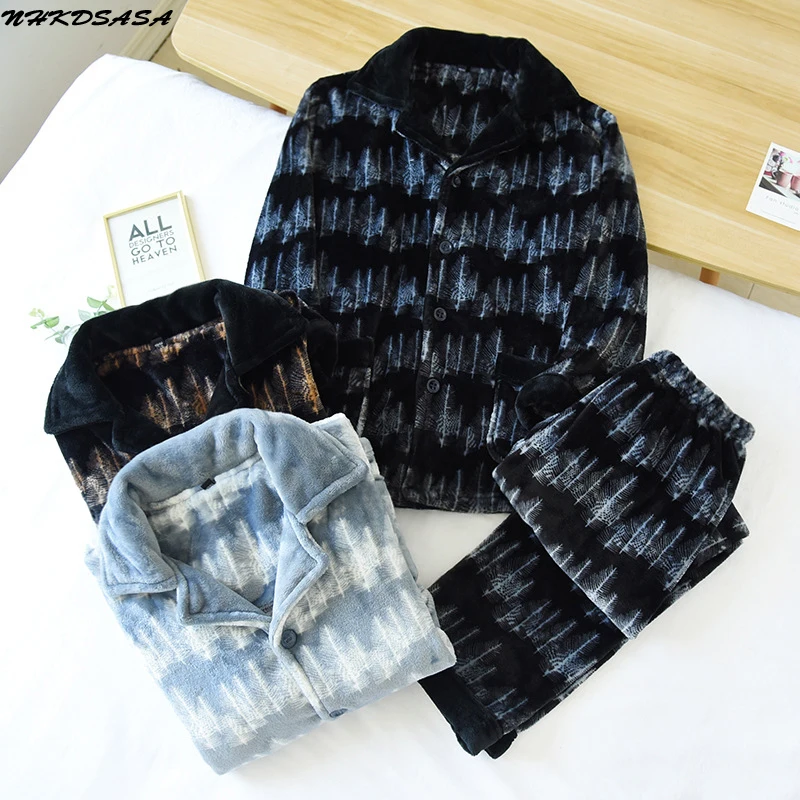 

Новинка, Мужская пижама, брюки с длинным рукавом, комплект из двух предметов, фланелевый утепленный домашний сервис, осень и зима, в клетку, м...