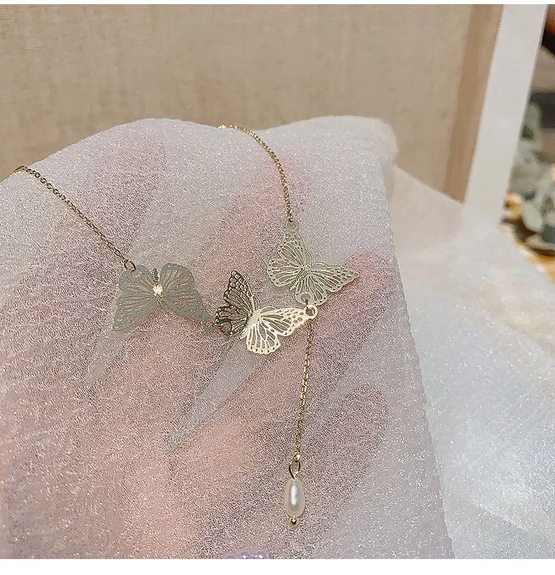 

New Titanium Steel Butterfly Jewelery Women's Necklace Simple Minority Temperament Personality Kpop Clavicle Chain