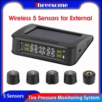 threesome tpms 5 tire sensors pressure alarm monitor system tpms display externa sensors solar charge pressure control warning