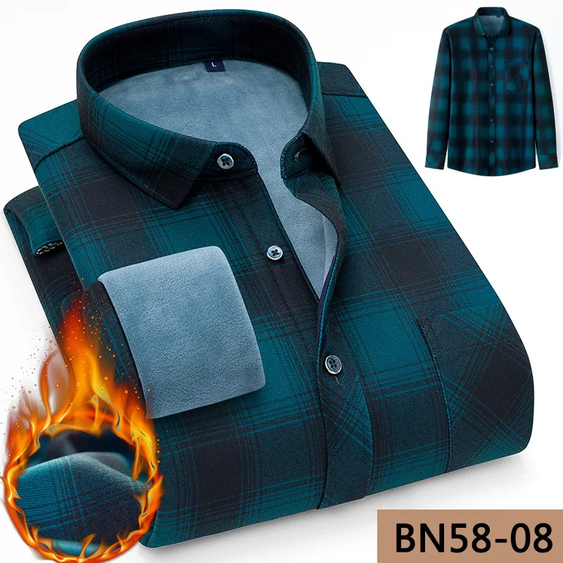 plaid shirt men Brand Plus velvet thickening warm winter shirts Business casual quality shirts for men