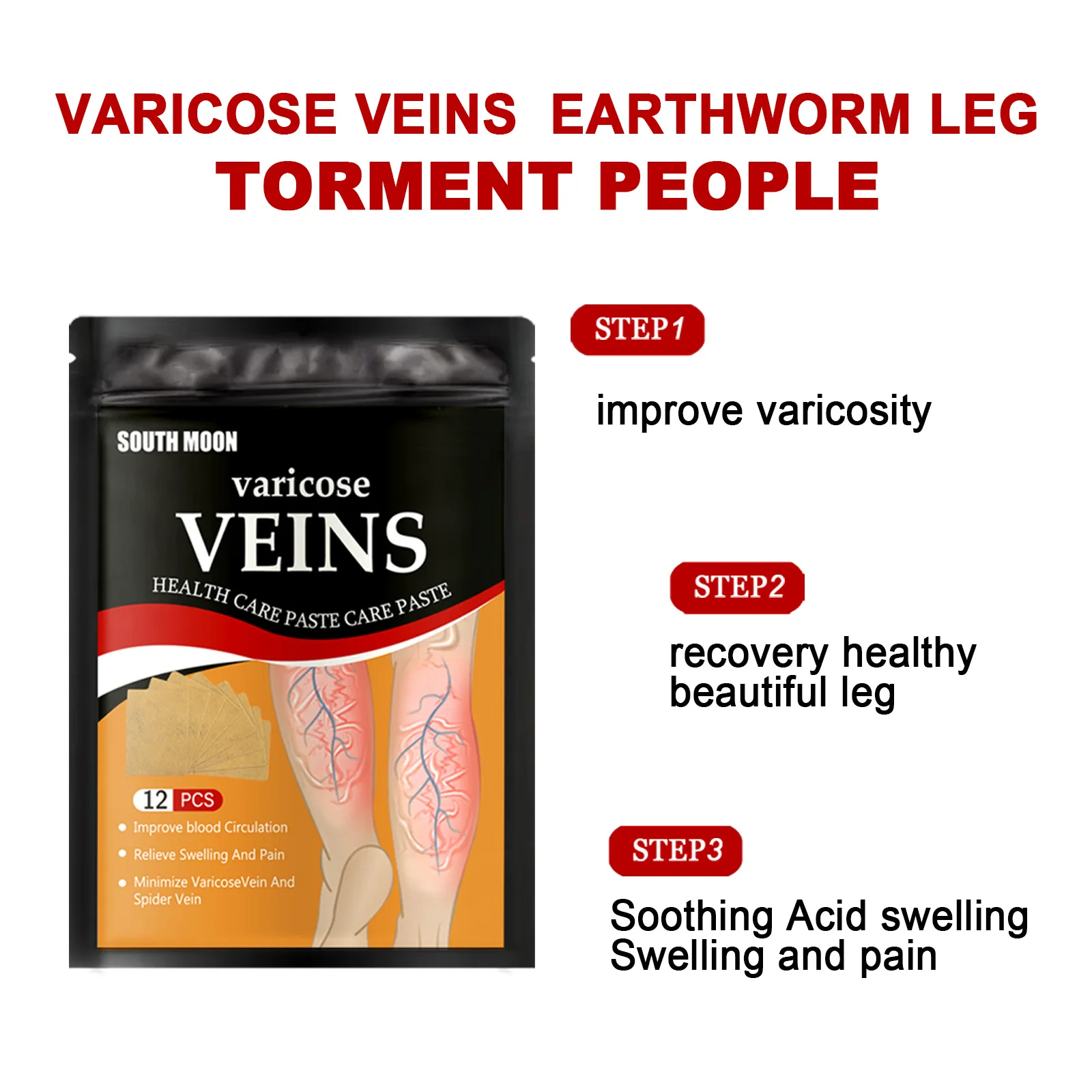 12PCS Varicose Veins Stickers Promoting Blood Circulations Pain Relief Patch for Eliminate Edema Nerve & Leg CJ | Красота и