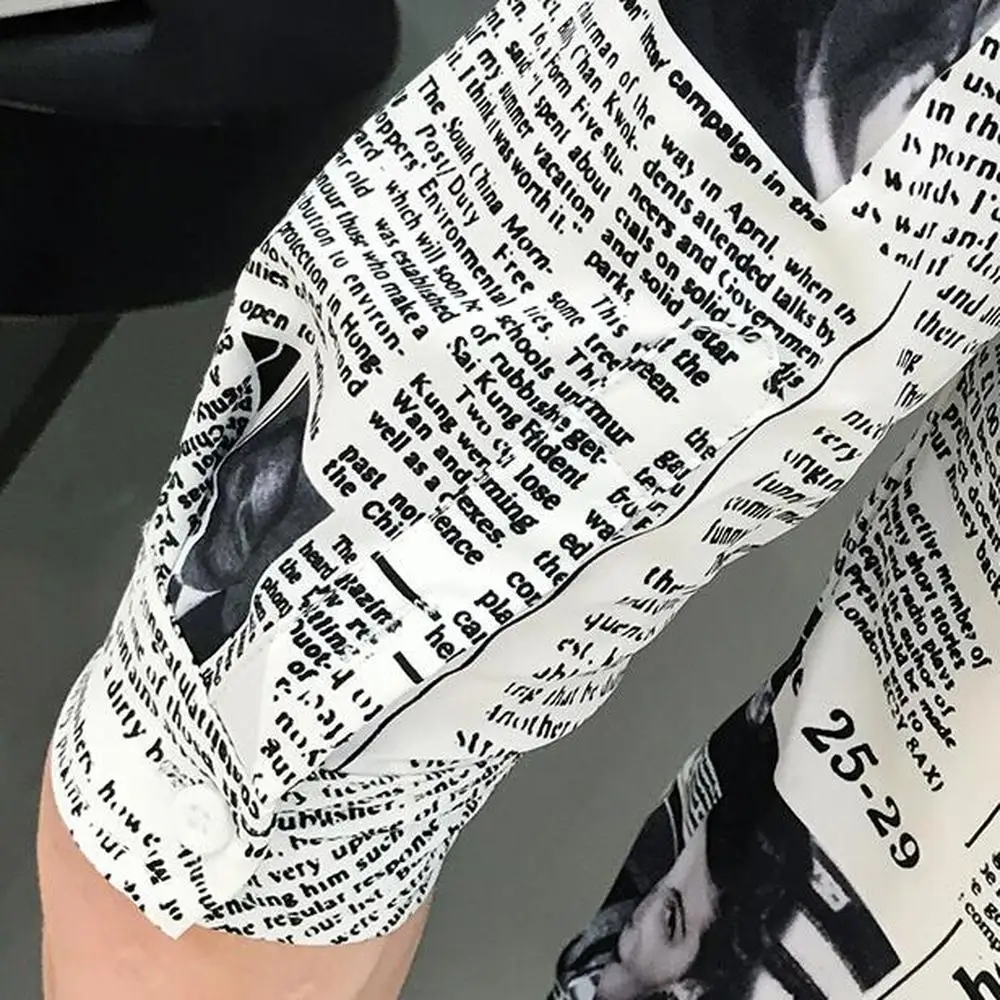 

New personality art Men's Shirts Clothing Fashion Handsome British printing Half sleeve Man Slim Newspaper Print Casual Tops