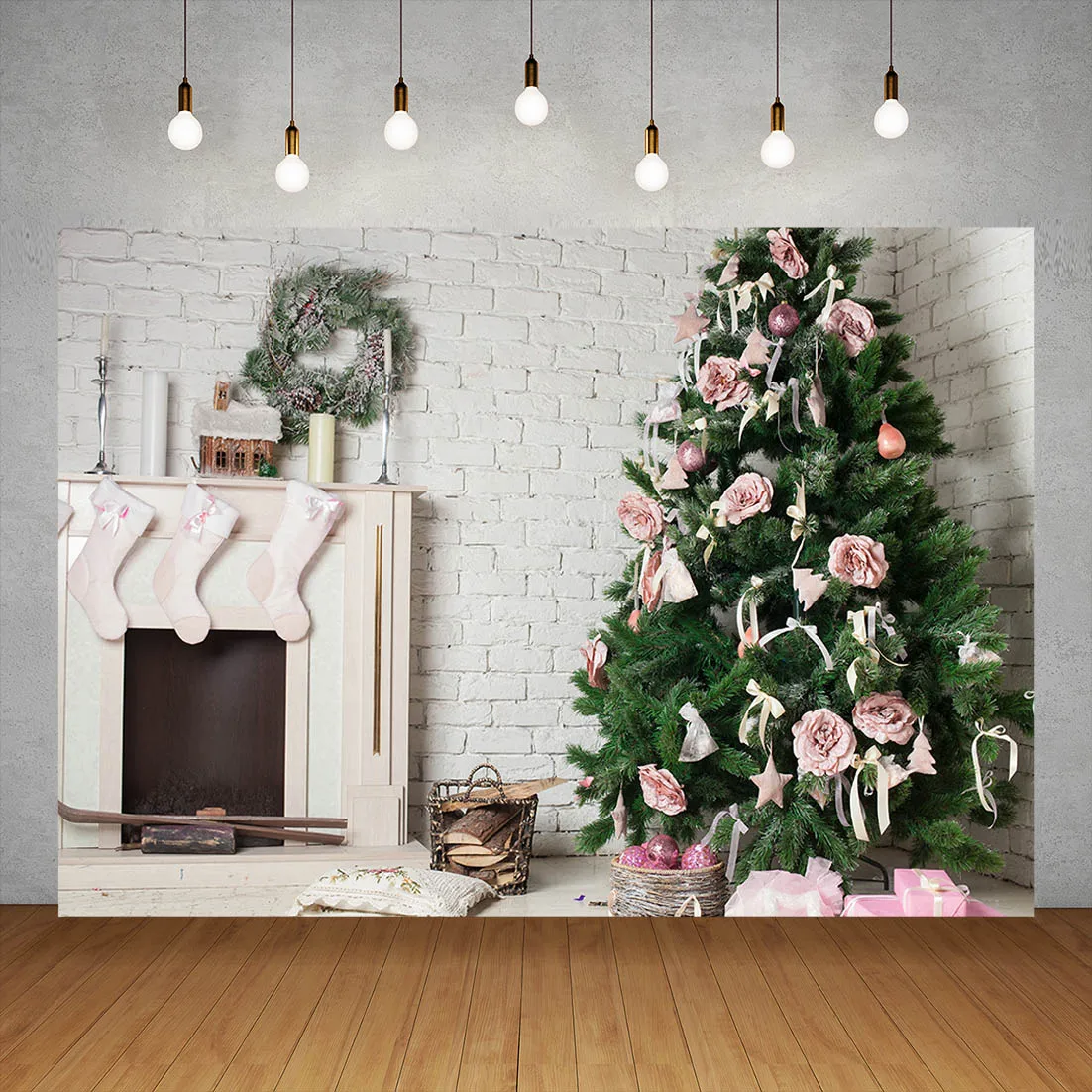 

Рождественская елка, камин, Белая Гостиная, фотосессия для фотозоны, Фотофон