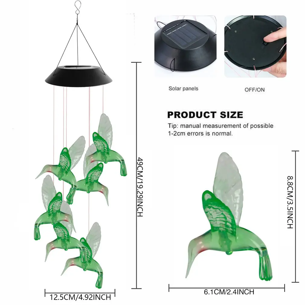 

Solar Powered LED Wind Chime Humming Bird Windbell Lights Color Changing Wind Chimes String Lamp for Yard Garden Decoration