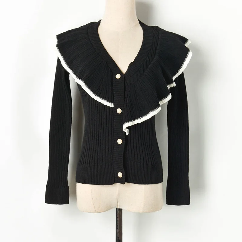 

Новые Подиумные вязаные кофточки с рисунком в виде кружев, из кусков, v-образный вырез, одежда с длинным рукавом, пальто для женщин, осенние с...