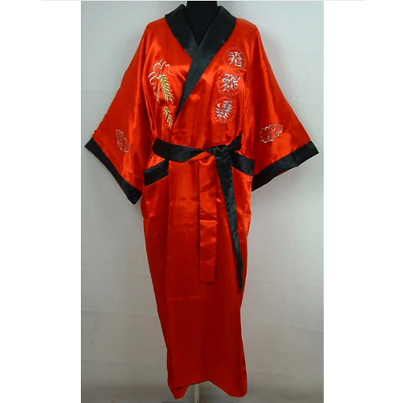 Двустороннее черное/бордовое мужское атласное шелковое кимоно платье Китайская традиционная вышивка бандаж для пижамы Халат Один размер ... от AliExpress RU&CIS NEW