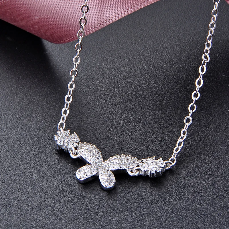 

925 Sterling Silver Chain Necklace For Women Minimalist Butterfly Pendant Fine Jewelry Ladies Necklace Female G0057