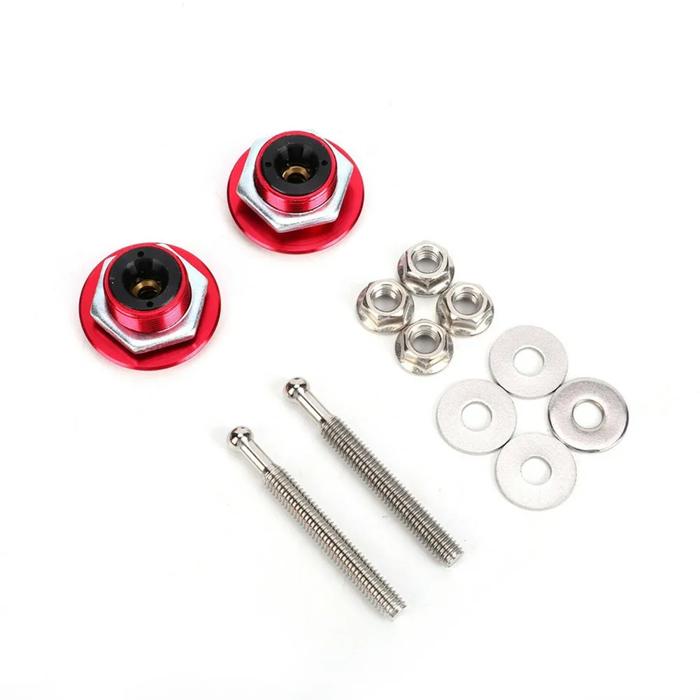 

2 Pcs Push Button Quick Release Bonnet Car Bumper Latch Kit Clip Pins Red