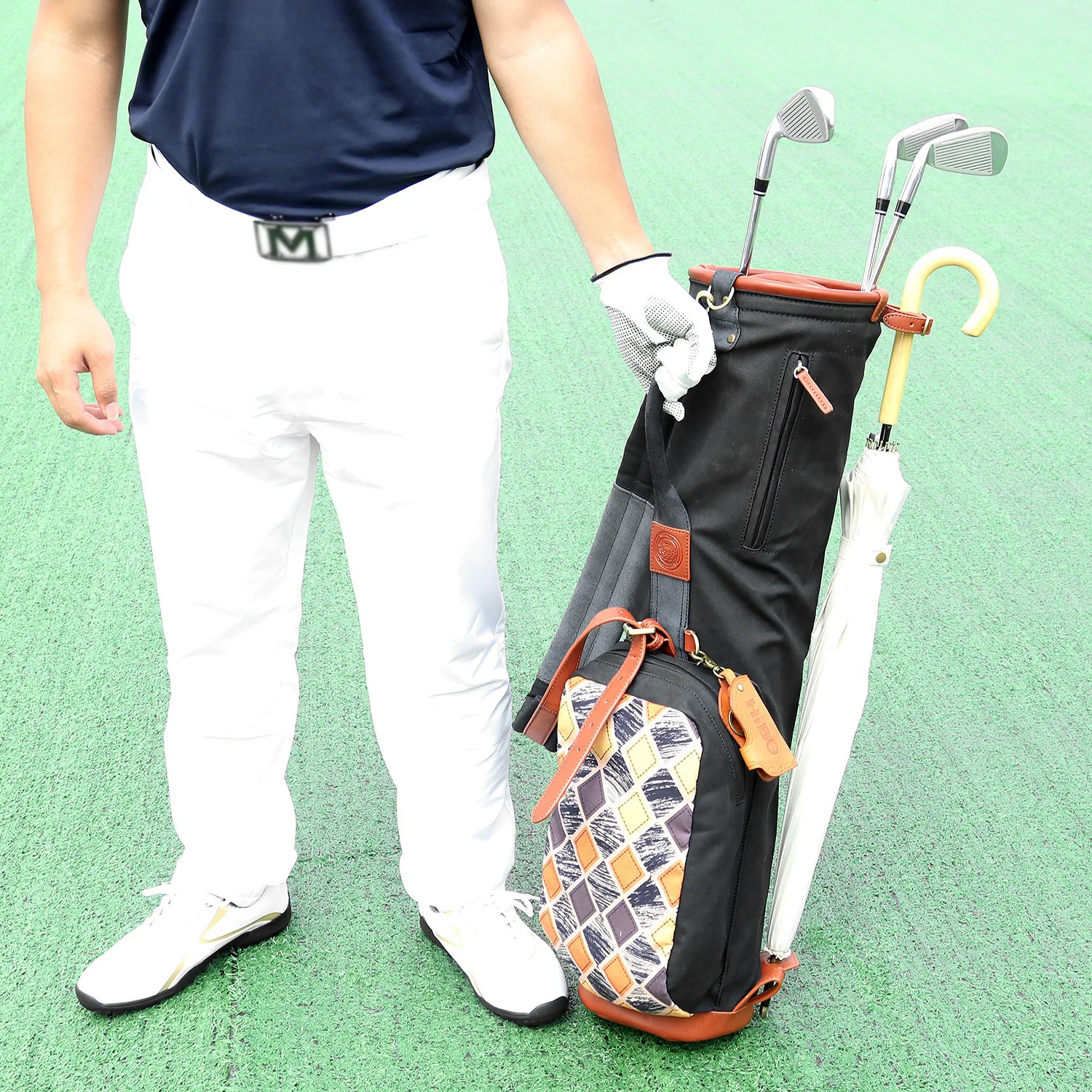 Tourbon Golf Sunday Bags Club Bag Sticks Carrier Case Cover Canvas & Leather w/Pocket Golf Driving Range Bags 83CM