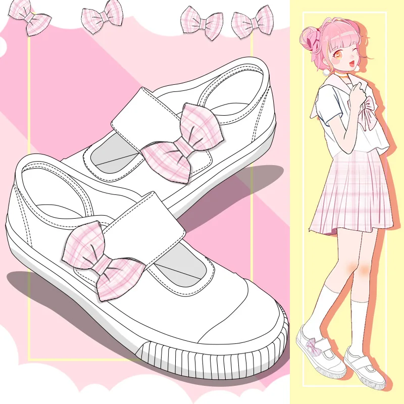 

Women Comfortable Breathable Canvas Shoes Kawaii Cute Girl Students Hook Loop White Bowknot Casual Shoes Woman Vulcanize Shoes