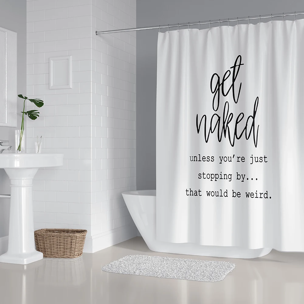 quote print white shower curtain polyester bathroom set 4 piece toilet cover non slip mat for bathroom diy decor free global shipping